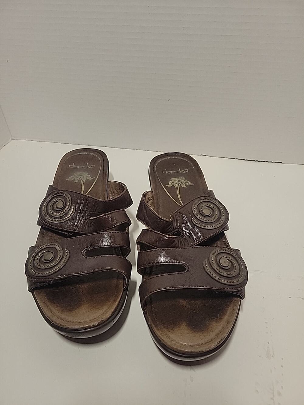 Dansko Sandals Womens 37 US 6.5-7 Dixie Brown Leather Shoes Wedge Hook Loop